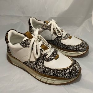 Madewell - Kickoff Trainer Sneakers in Leather and Spot Mix Calf Hair Size 8.5